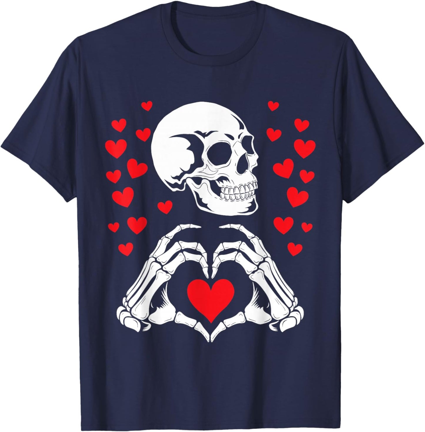 Skeleton Skull Hands Heart Valentines Day Funny Bones Love T-Shirt - T-Shirt | Navy