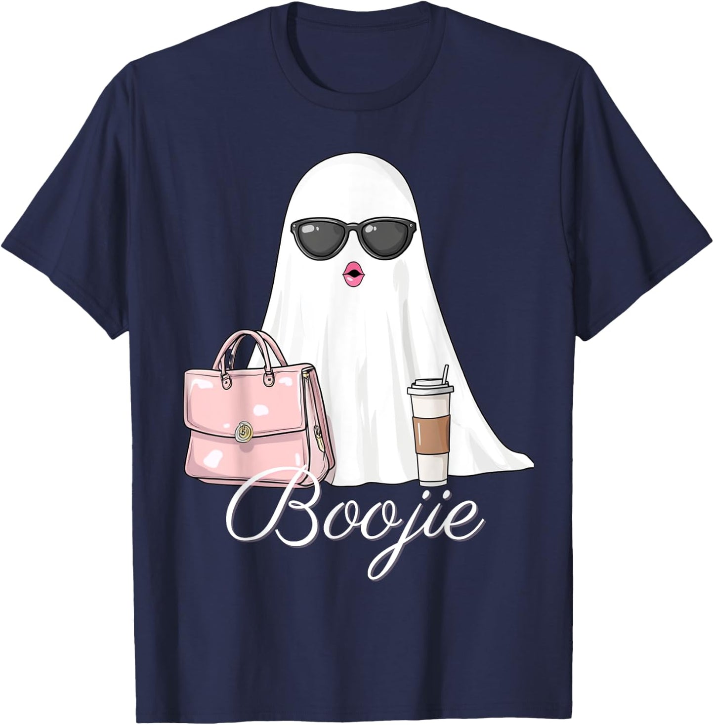 Boujee Boojie Funny Halloween Ghost with Pink Purse Lipstick T-Shirt - T-Shirt | Navy