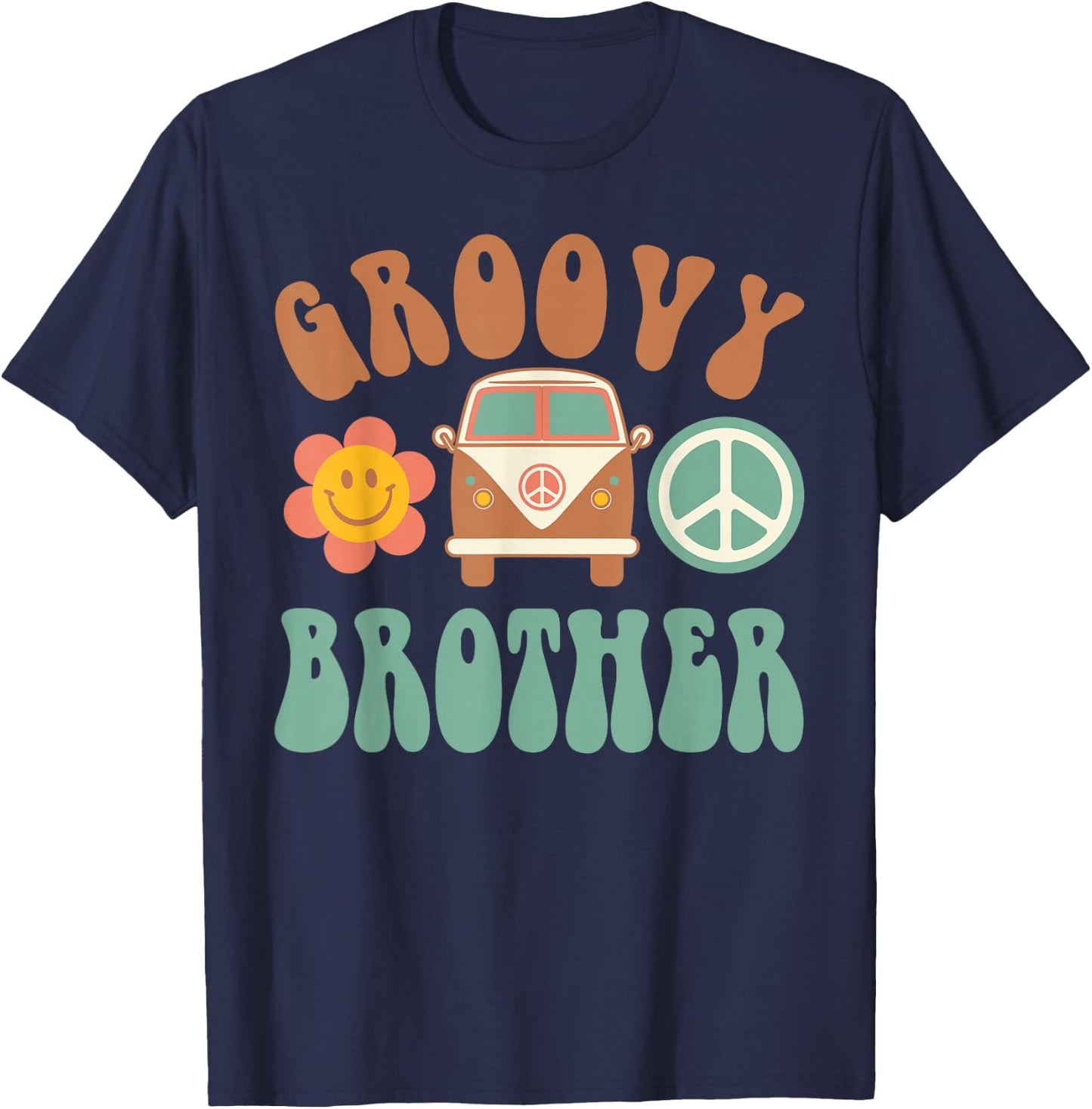 Retro Groovy Brother Matching Family Birthday Party T-Shirt - T-Shirt | Navy