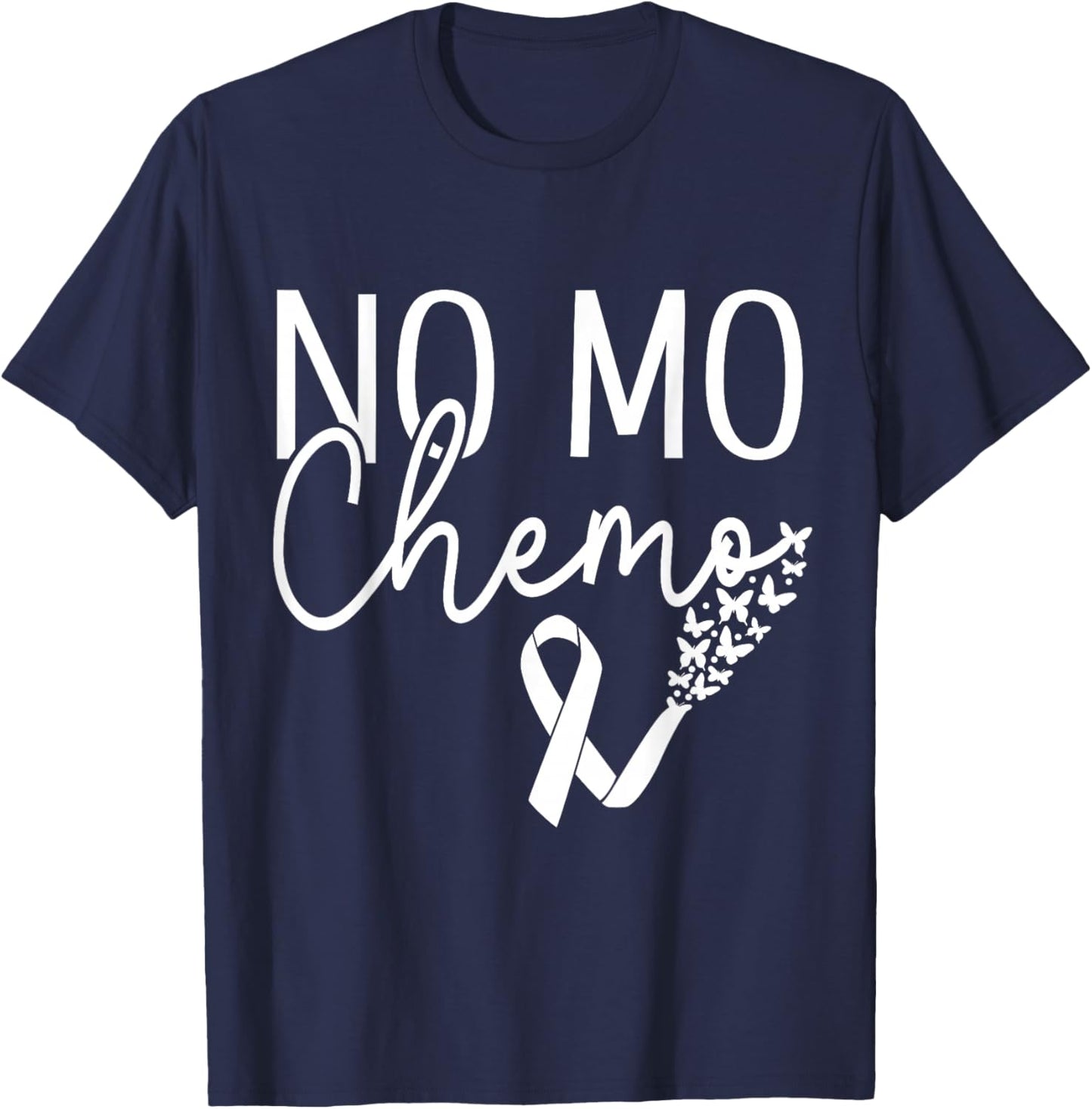 No mo chemo Ribbon Butterflies T-Shirt - T-Shirt | Navy