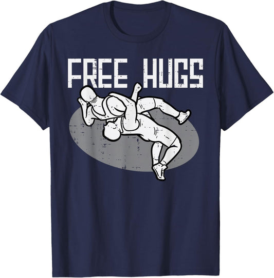 Wrestling Free Hugs Funny Wrestler Men Women Boys Kids T-Shirt - T-Shirt | Navy