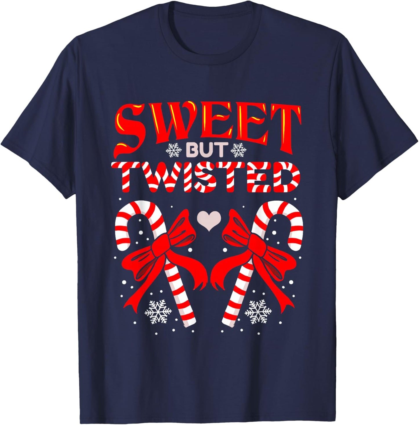 Sweet But Twisted Candy Cane Christmas Short Sleeve T-Shirt - T-Shirt | Navy