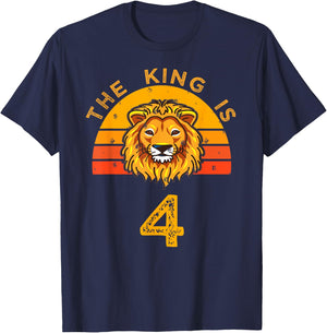 King is 4 Years Old - 4th Birthday Animal Gift Ideas T-Shirt - T-Shirt | Navy