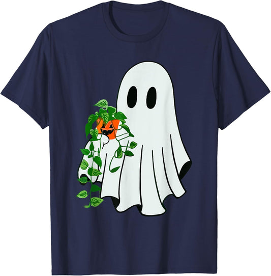 Cute Ghost Plant Lady Halloween Ghost Gardening Grandma Mom T-Shirt - T-Shirt | Navy
