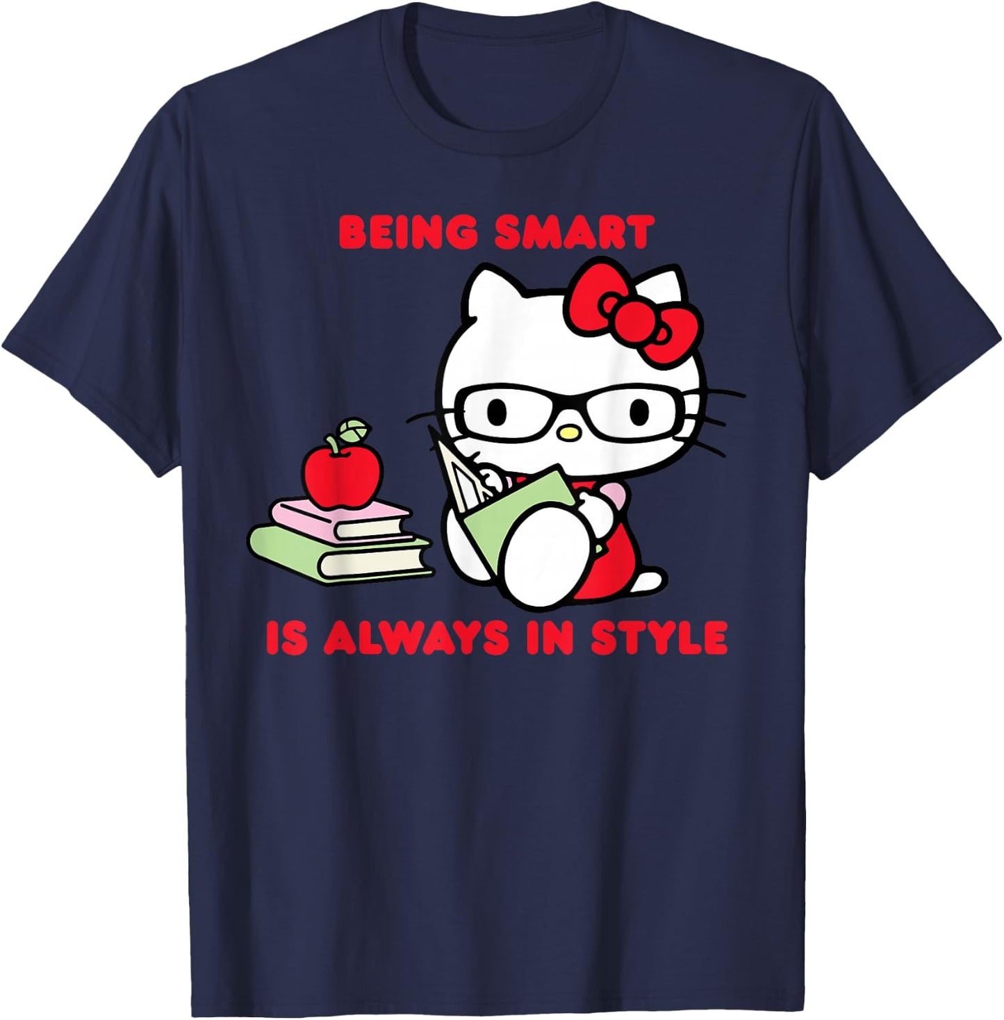 Hello Kitty Being Smart Is Always In Style Books Student T-Shirt - T-Shirt | Navy