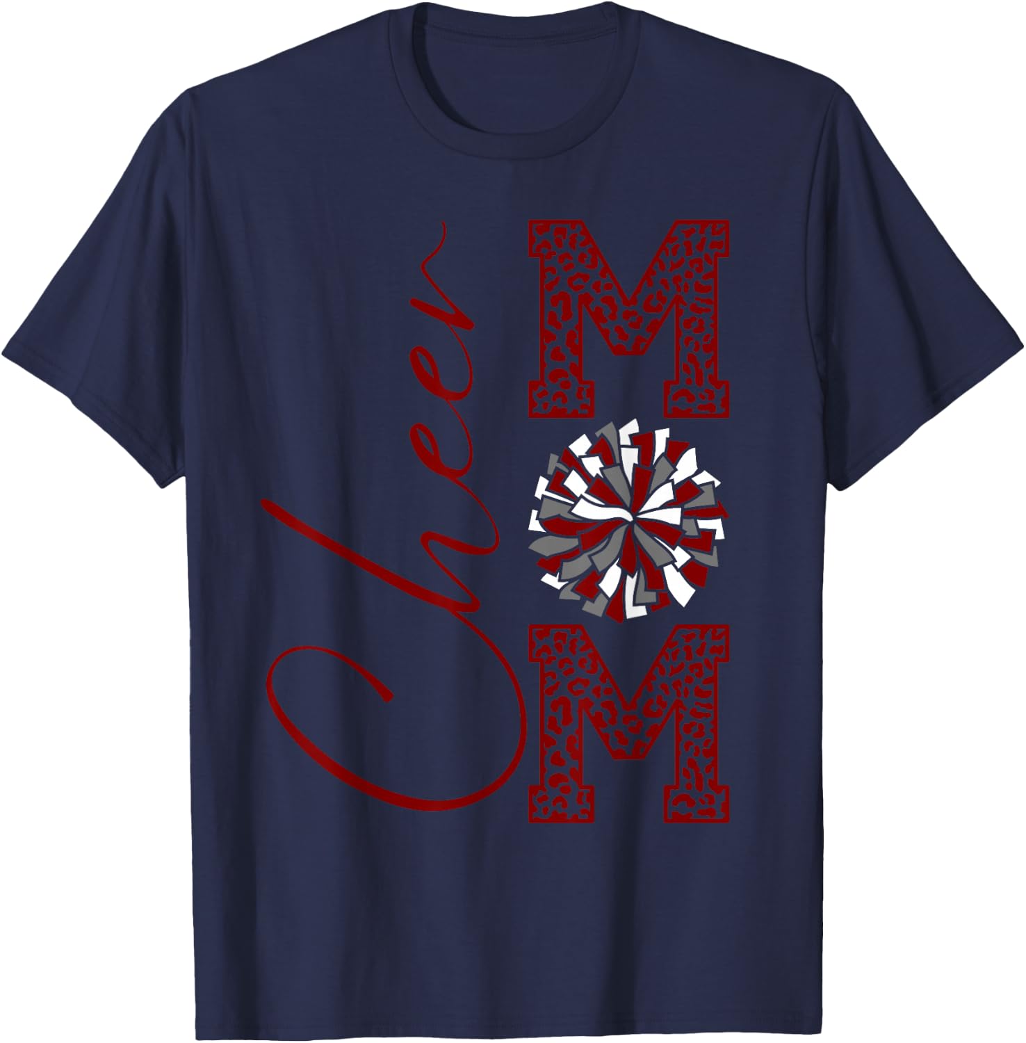 Cheer Mom | Burgandy Gray White Maroon Silver Leopard Print T-Shirt - T-Shirt | Navy