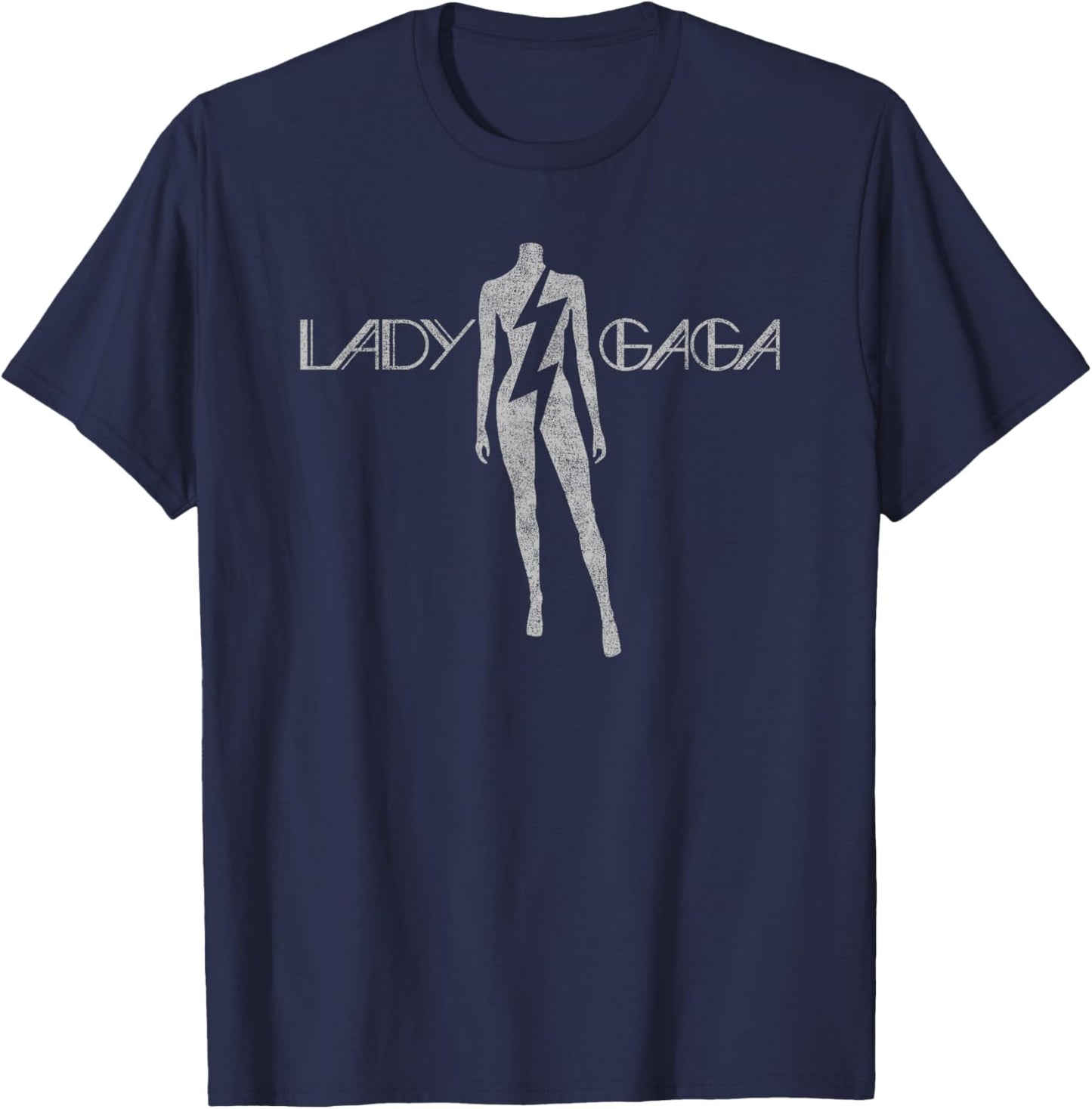 Official Lady Gaga Lightning White Logo T-Shirt - T-Shirt | Navy