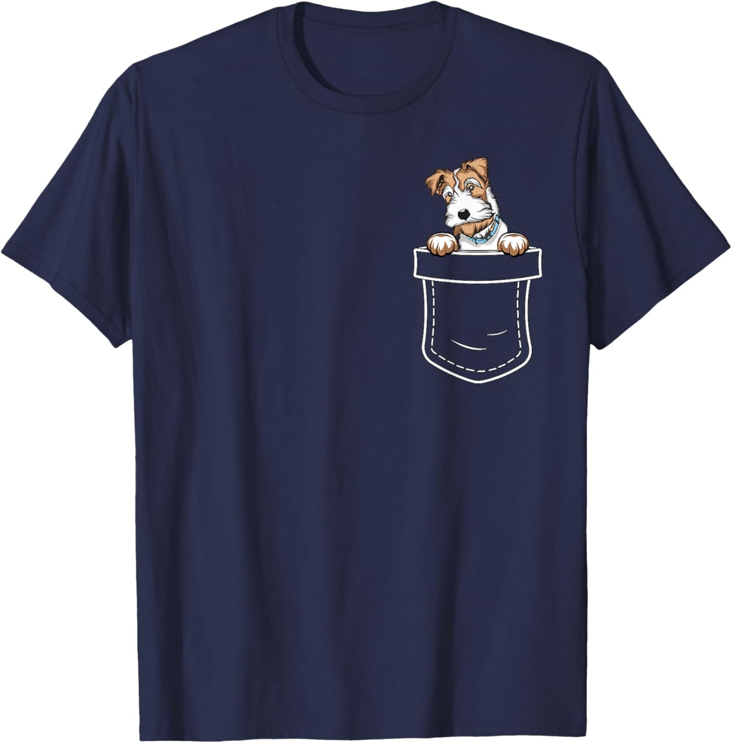 Wirehaired Fox Terrier Chest Pocket Dog T-Shirt - T-Shirt | Navy