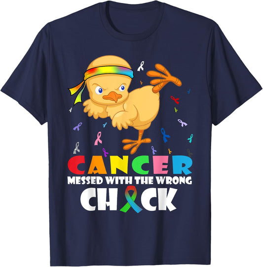 Cancer Messed With Wrong Chick Funny Cancer Warrior T-Shirt - T-Shirt | Navy