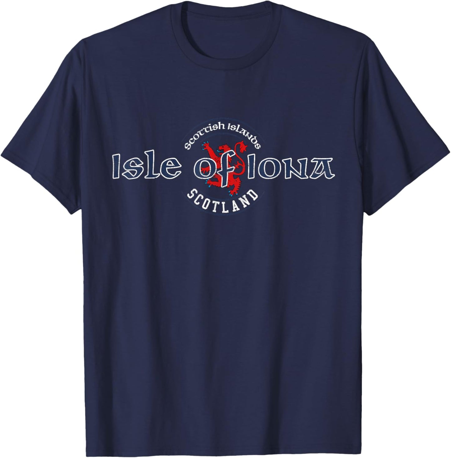 Isle of Iona Scotland Scottish Islands Distressed T-Shirt - T-Shirt | Navy