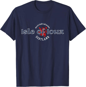 Isle of Iona Scotland Scottish Islands Distressed T-Shirt - T-Shirt | Navy
