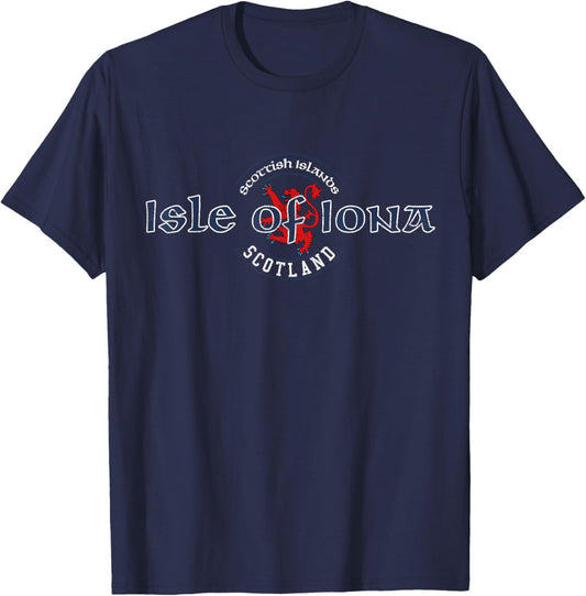 Isle of Iona Scotland Scottish Islands Distressed T-Shirt - T-Shirt | Navy