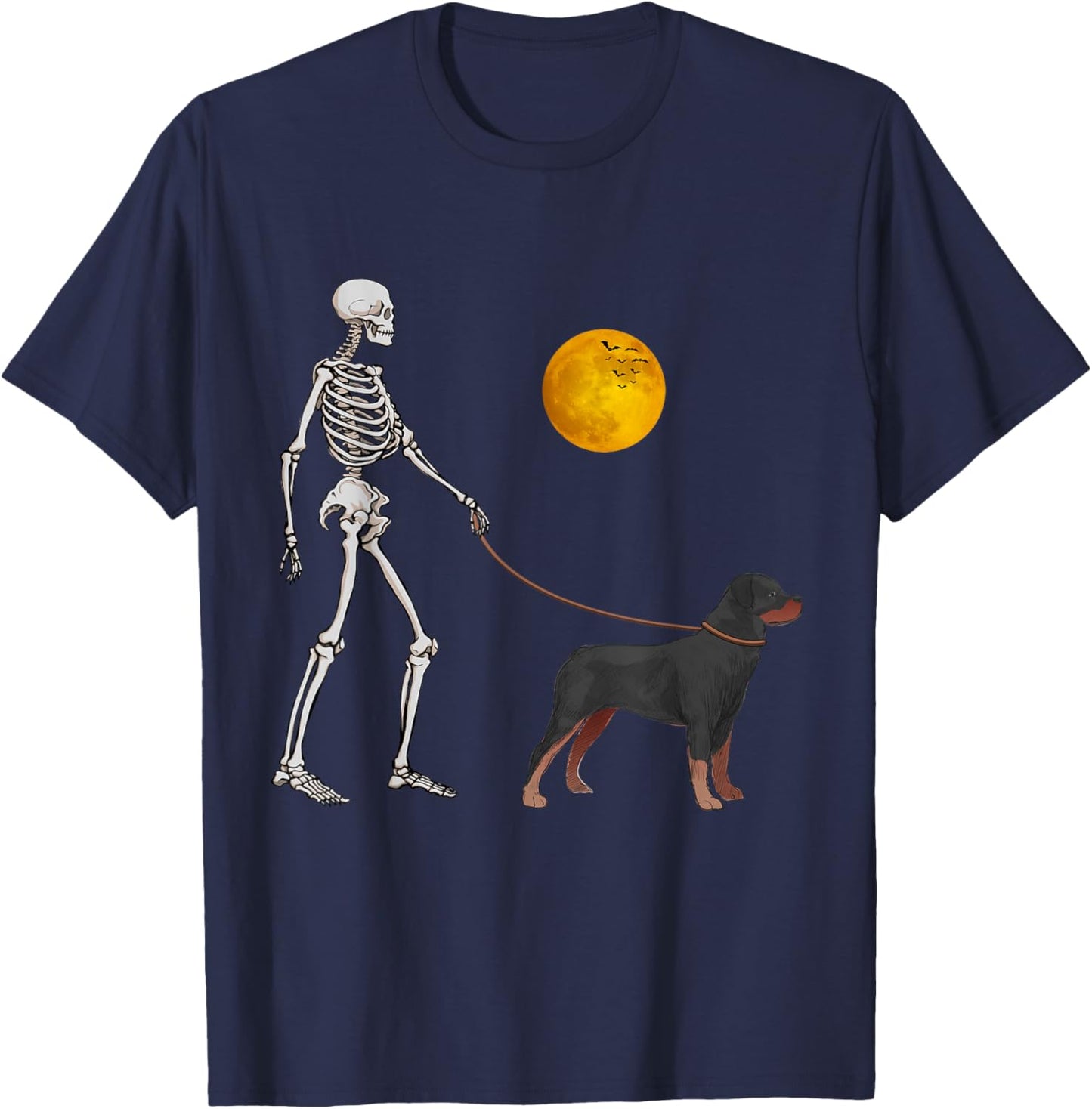 Rottweiler Skeleton Dog Walking Halloween Costume Men Women Kids T-Shirt - T-Shirt | Navy