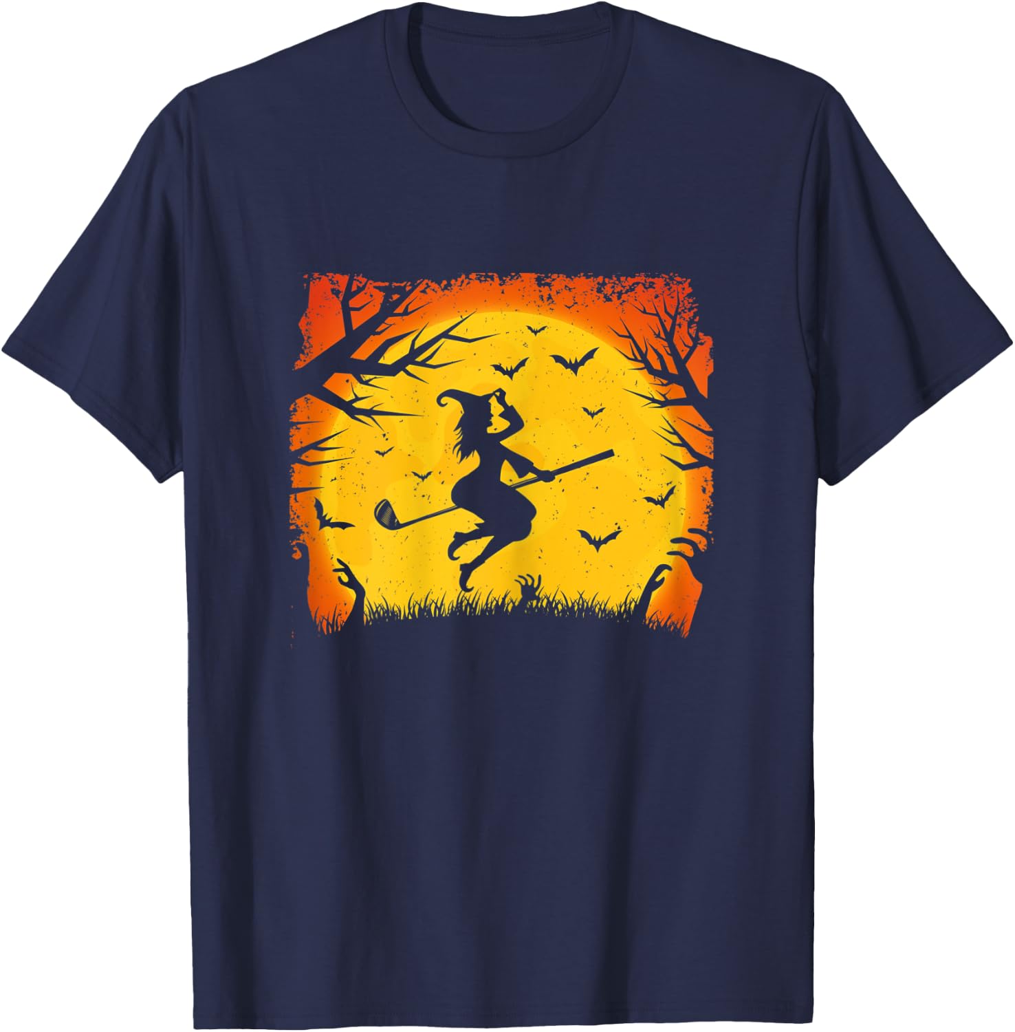 Golf Witch Riding Golf Stick Funny Halloween Golf Player T-Shirt - T-Shirt | Navy