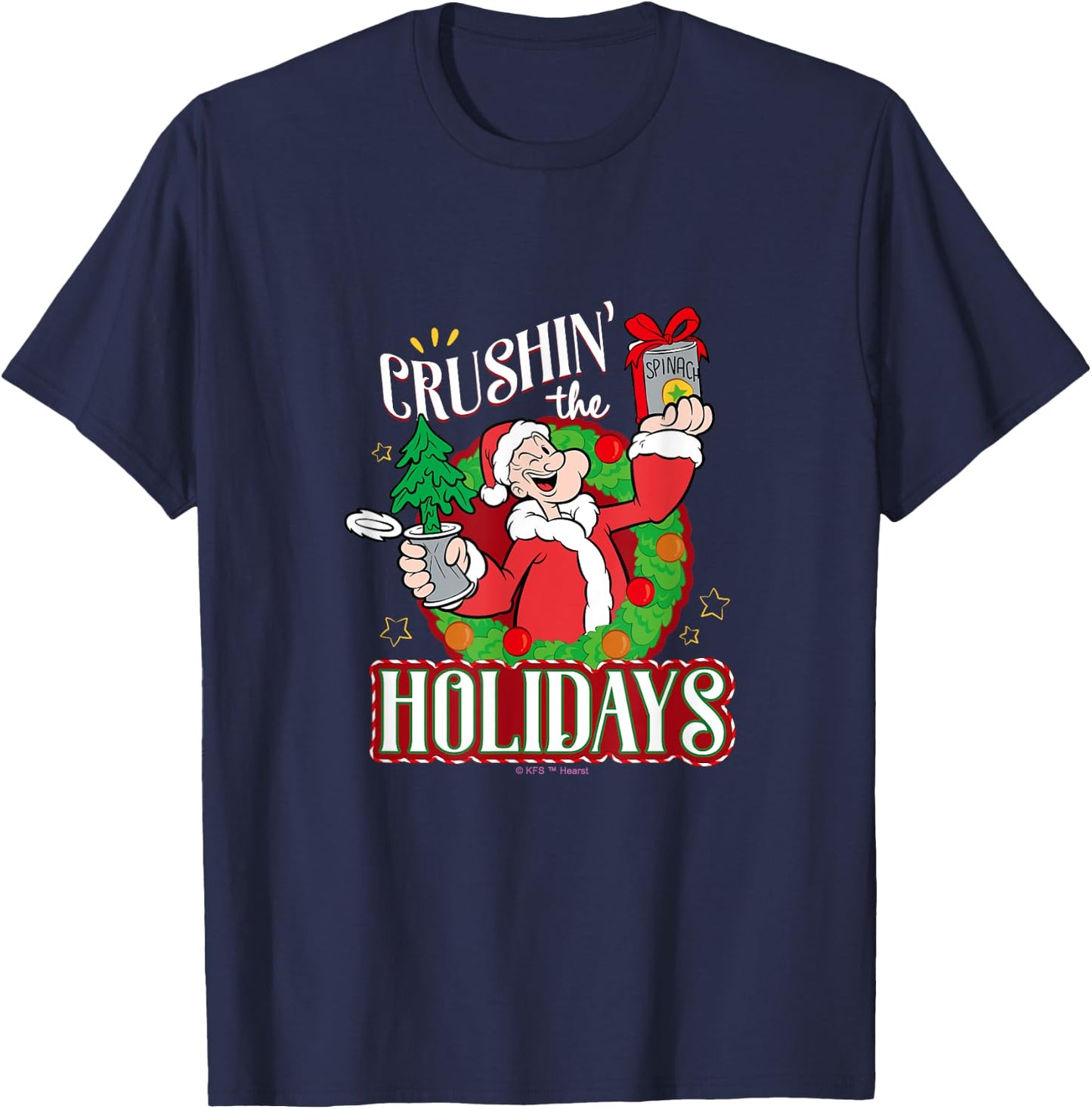 Popeye and Olive Oyl Official Merchandise -Adults Black Short Sleeve Small Holiday T-Shirt - T-Shirt | Navy