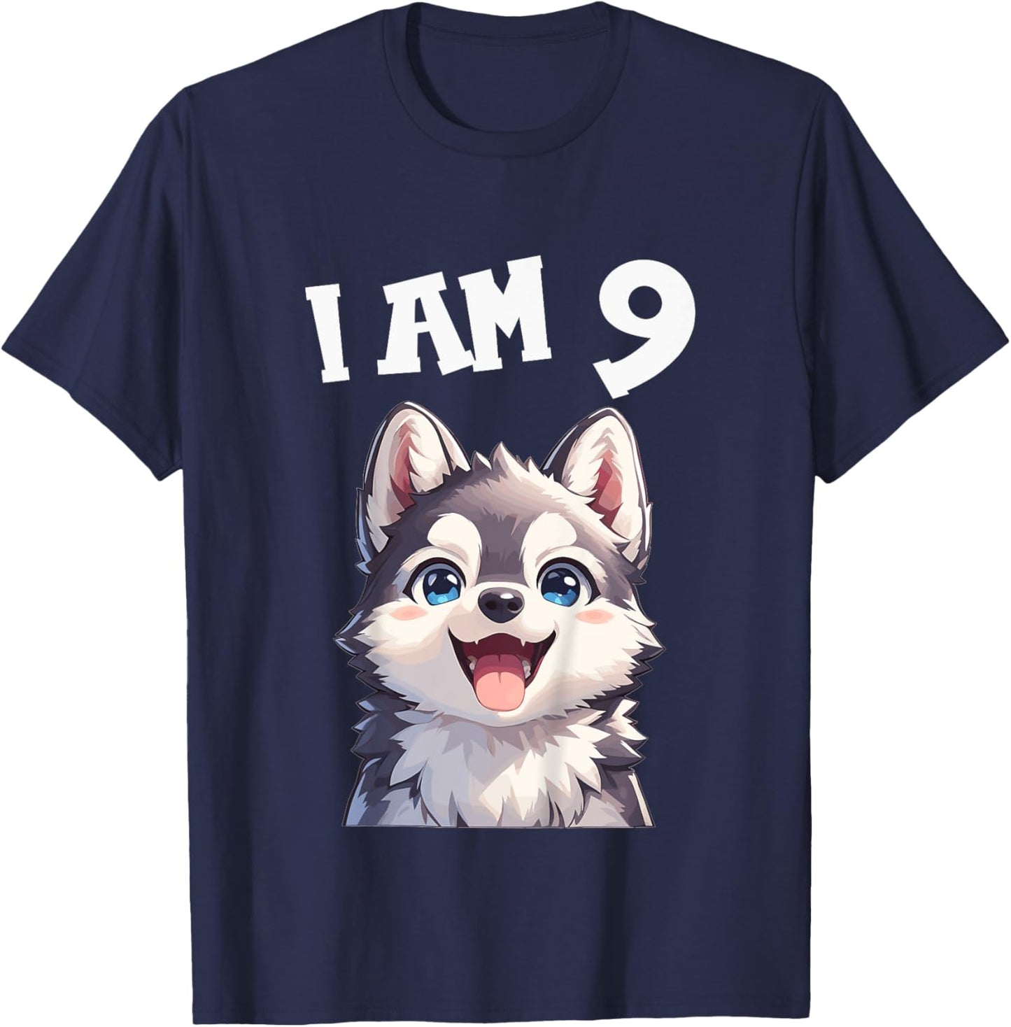 Kids 9 Years old 9th birthday Husky Dogs Husky Dog T-Shirt - T-Shirt | Navy
