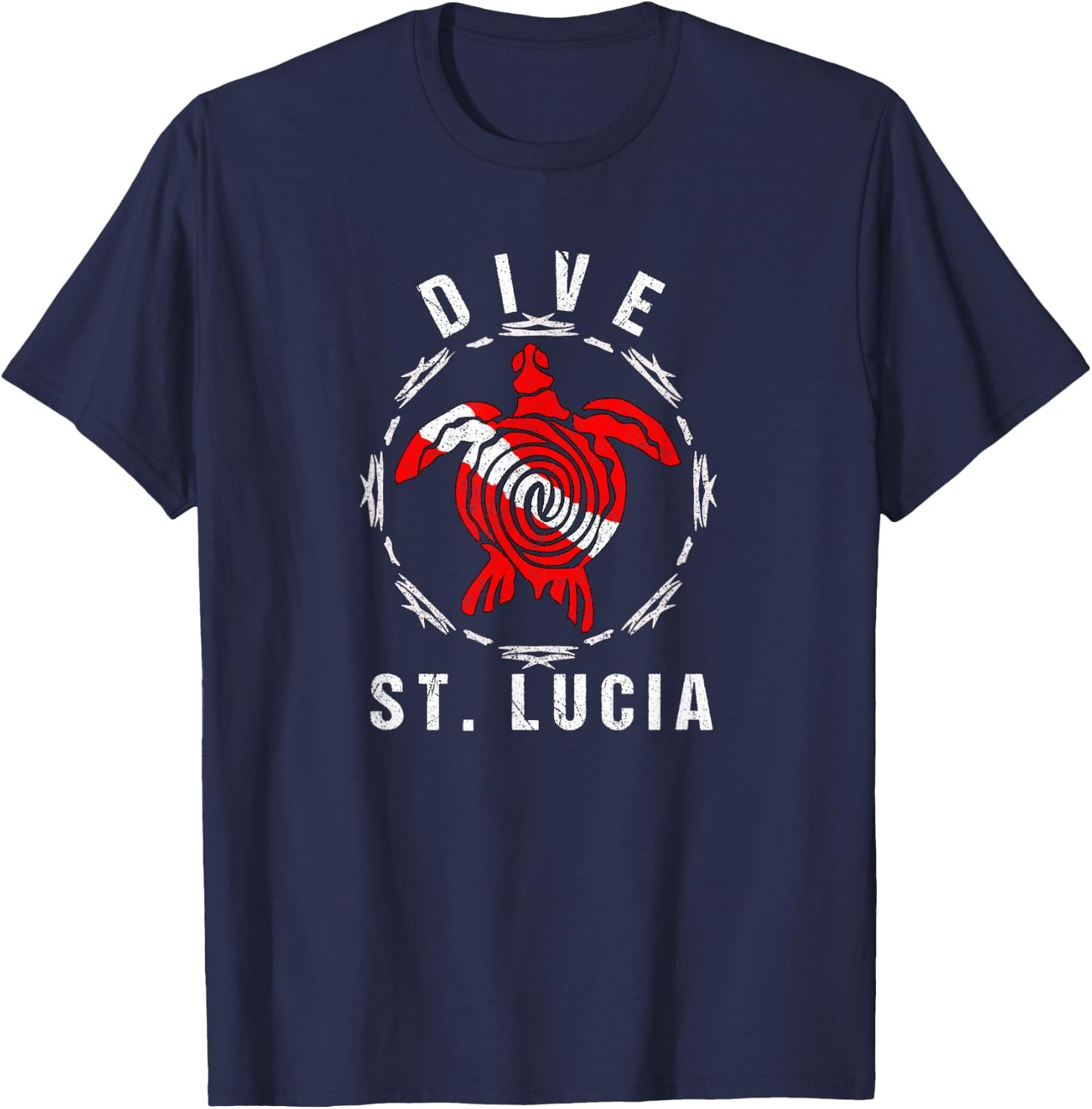 Dive St. Lucia Vintage Tribal Turtle Gift T-Shirt - T-Shirt | Navy