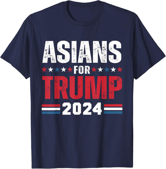 Asians For Trump 2024 American Flag T-Shirt - T-Shirt | Navy