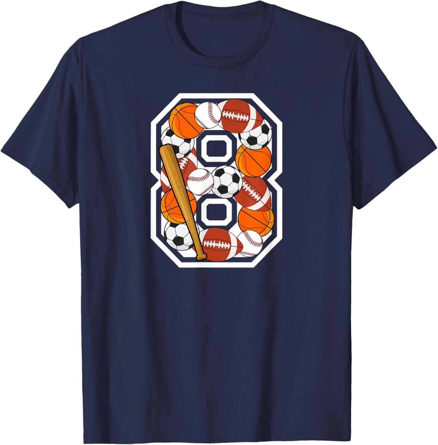 8th Birthday Sports Birthday Party 8 Year Old Boy T-Shirt - T-Shirt | Navy