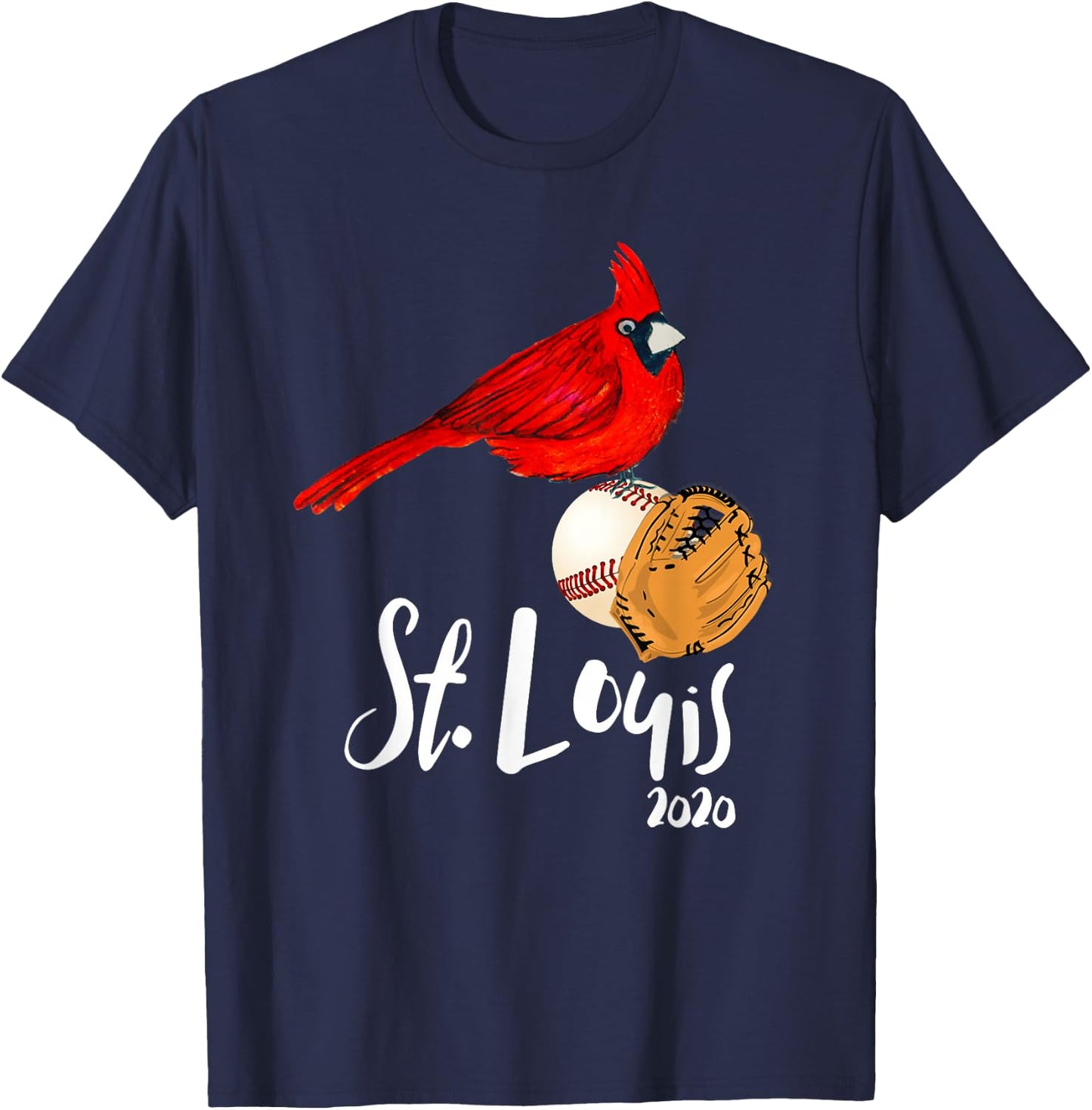 Saint Louis Red Cardinal 2020 Art and Baseball Design T-Shirt - T-Shirt | Navy