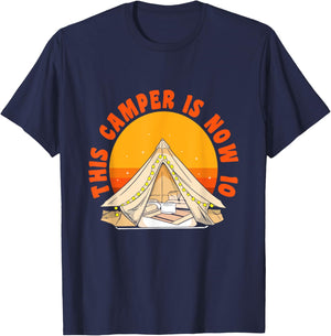 Happy 10 Birthday 10 Year Old Vintage Camping 10th Birthday T-Shirt - T-Shirt | Navy