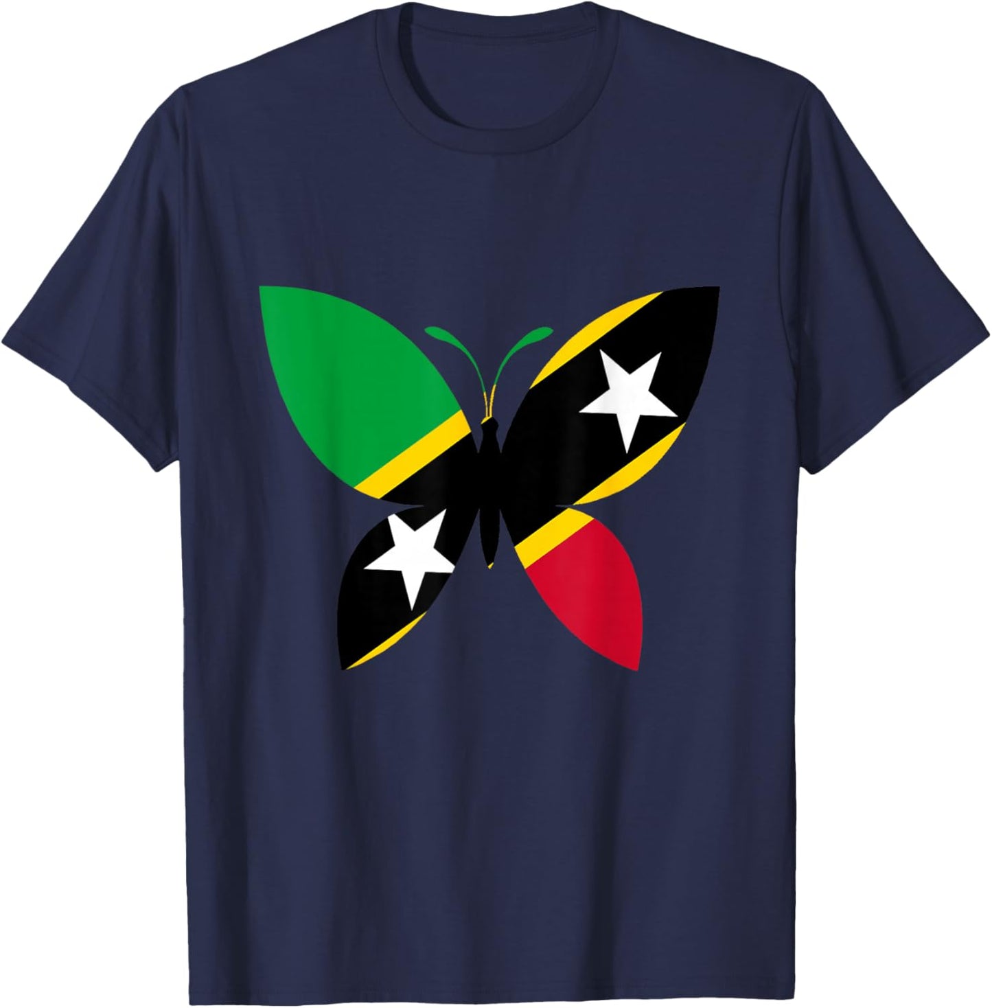 Saint Kitts and Nevis Kittitian Butterfly Nevisian Flag T-Shirt - T-Shirt | Navy