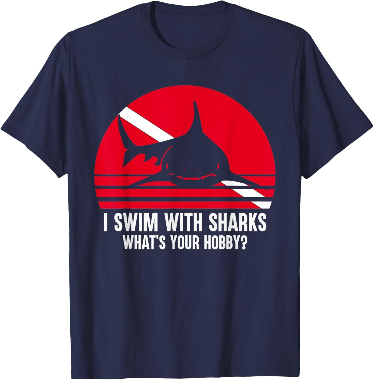 Scuba Diver Gift Shark Ocean Vintage Scuba Diving Flag T-Shirt - T-Shirt | Navy