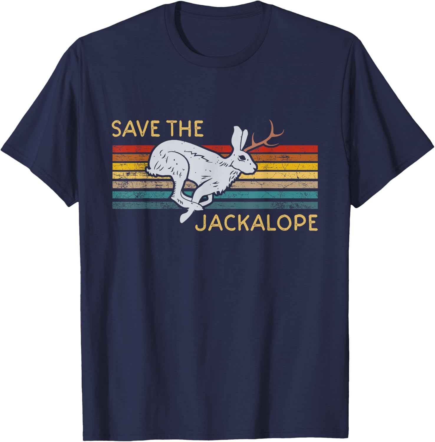 Save The Jackalope Vintage Rabbit Camping Cryptozoology T-Shirt - T-Shirt | Navy