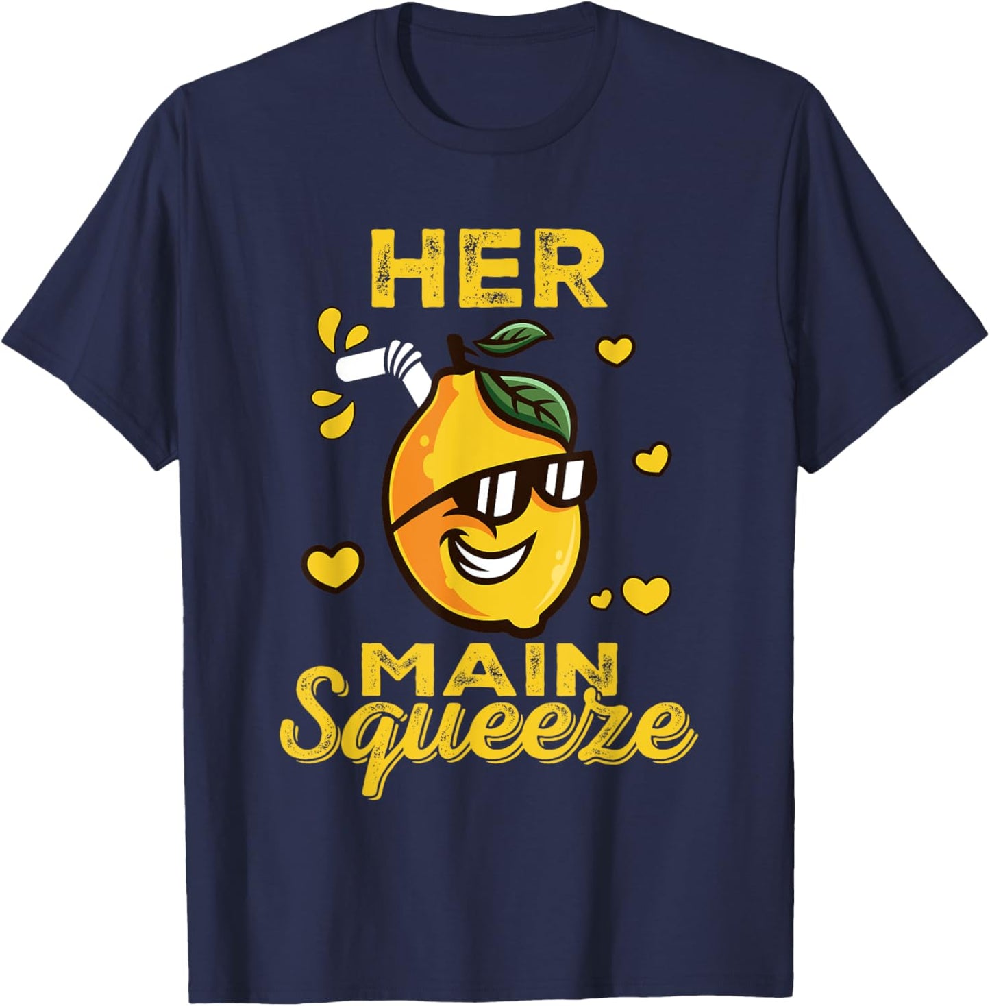 Cute Funny Her Main Squeeze Funny Lemon Couples Matching T-Shirt - T-Shirt | Navy