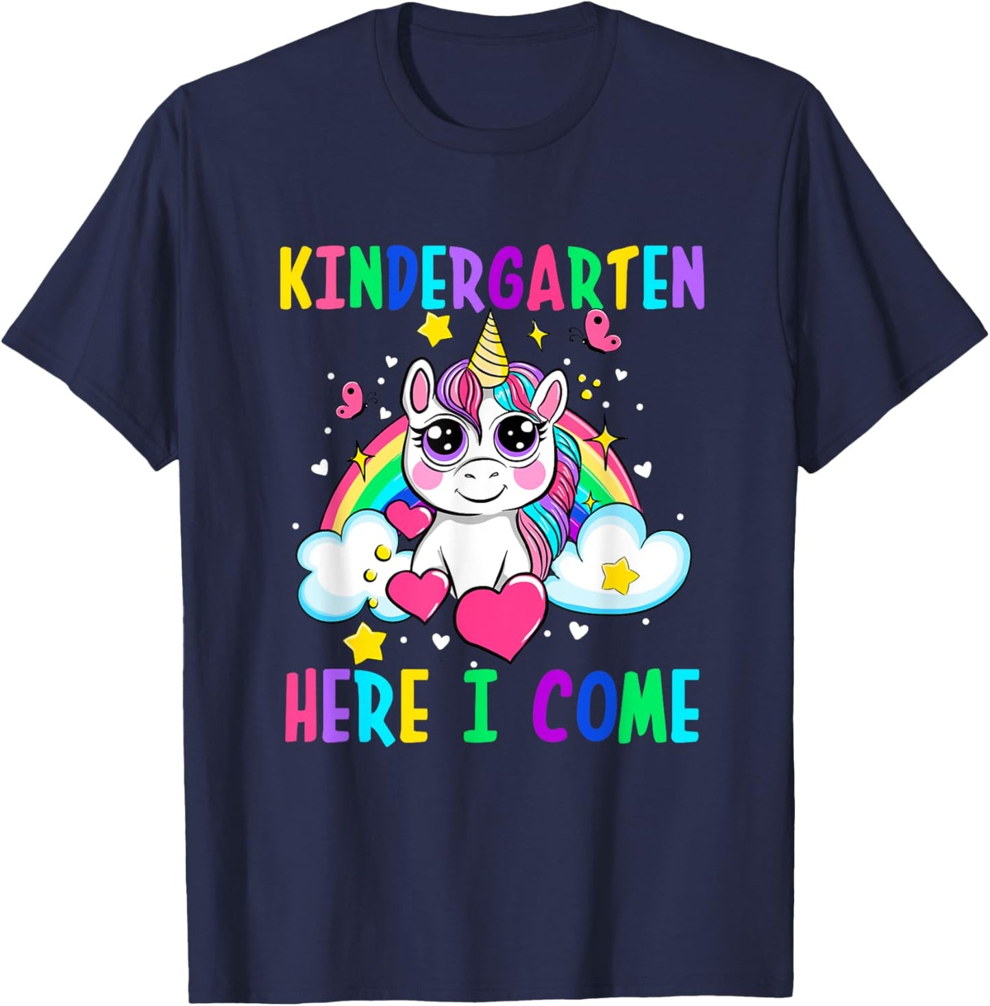 Cute Unicorn Kindergarten Here I Come School Kindergarten T-Shirt - T-Shirt | Navy