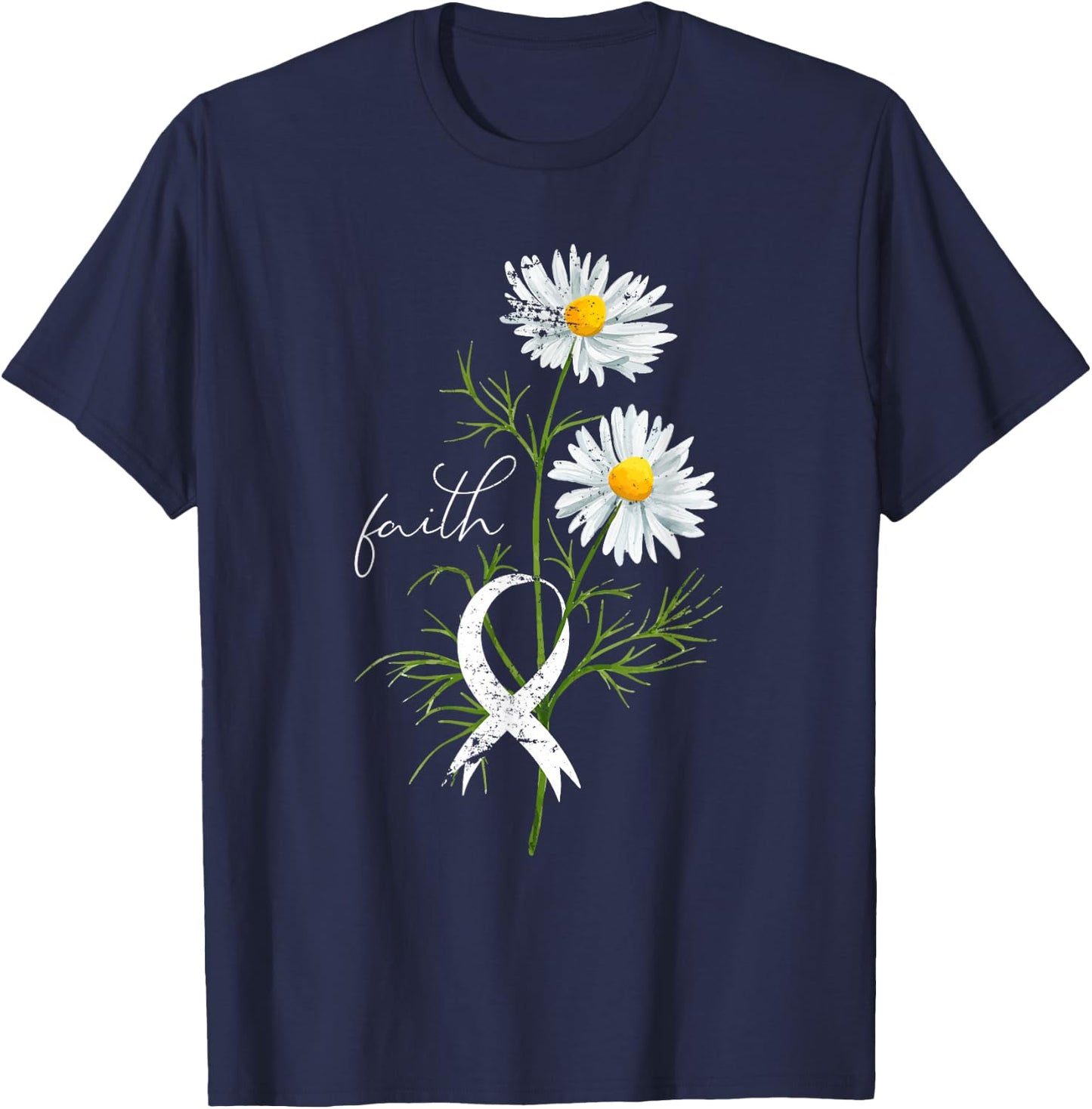 Lung Cancer Fight Support White Ribbon Gift Lung Cancer T-Shirt - T-Shirt | Navy