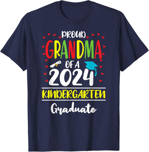 Funny Proud Grandma of a Class of 2024 Kindergarten Graduate T-Shirt - T-Shirt | Navy