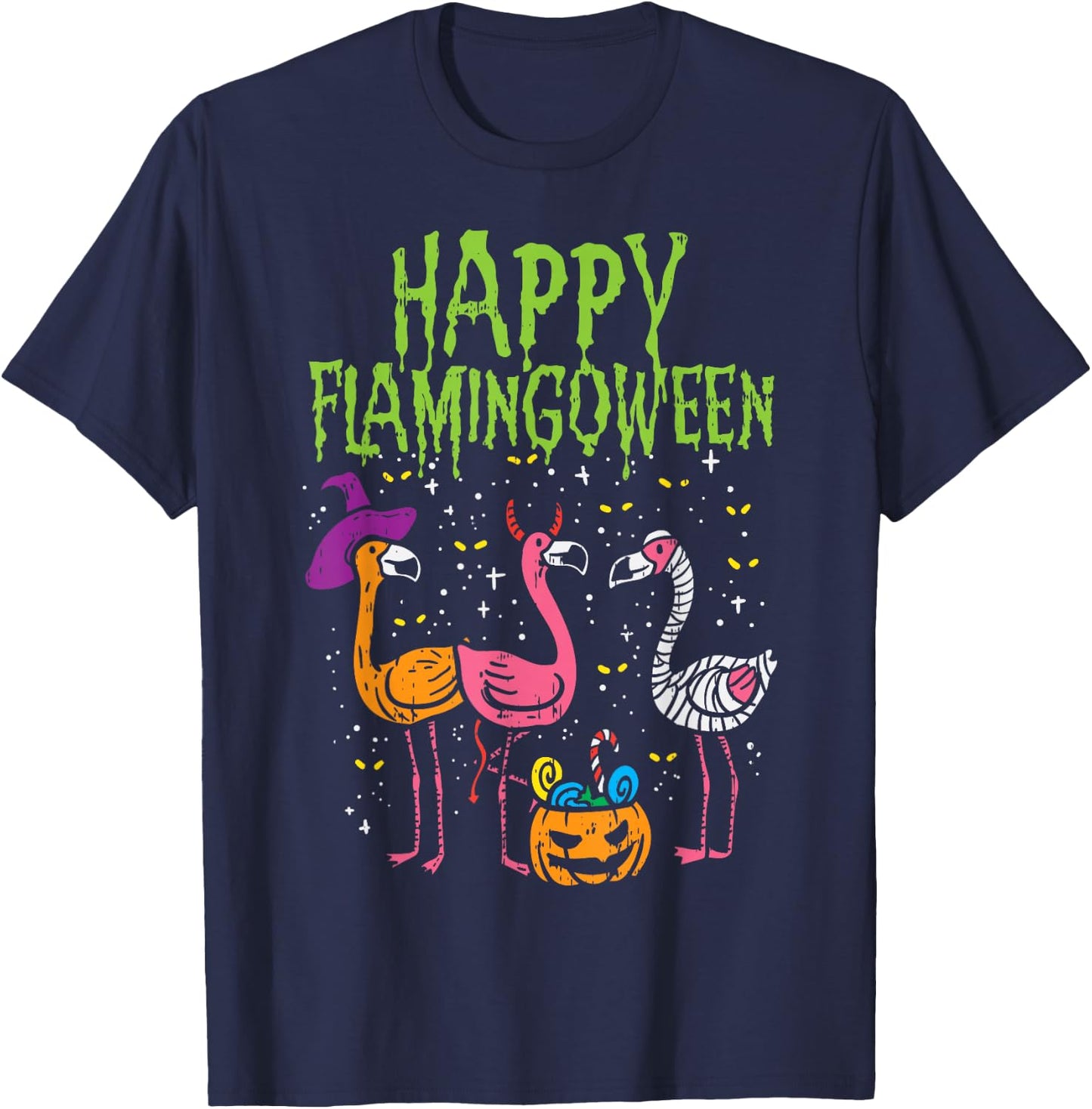 Happy Flamingoween Scary Flamingos Funny Halloween Costume T-Shirt - T-Shirt | Navy