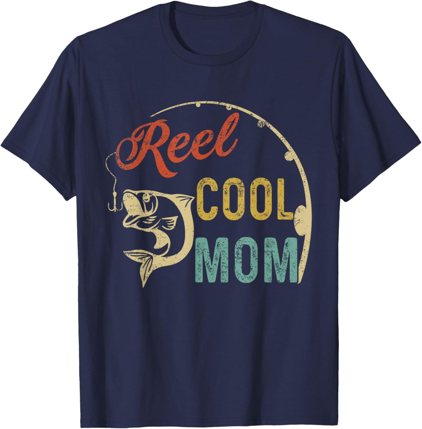 Reel Cool Mom Mama Mommy Fishing Fathers Day Vintage T-Shirt - T-Shirt | Navy
