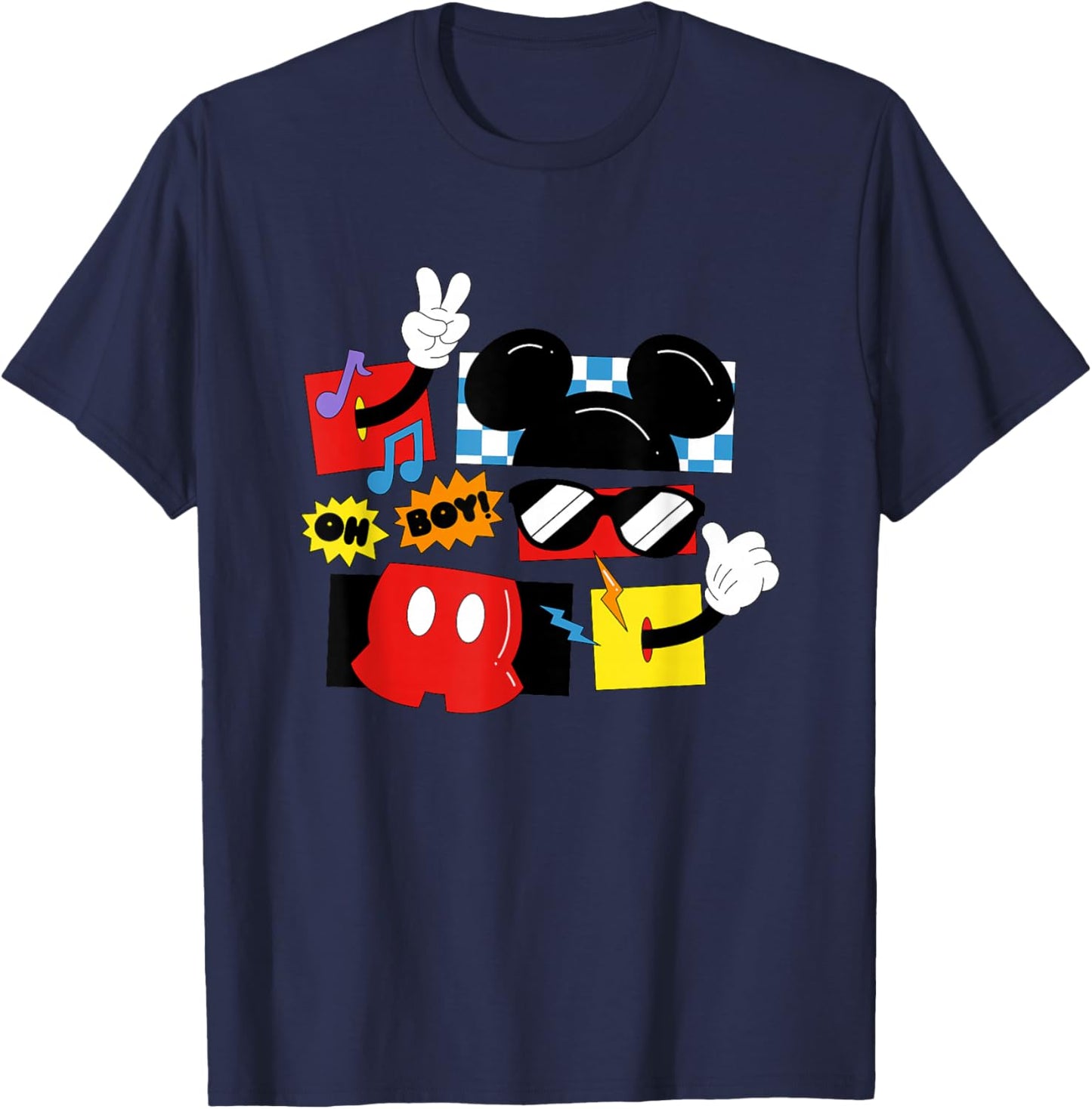 Disney Mickey And Friends Oh Boy Retro Mickey Shapes T-Shirt - T-Shirt | Navy