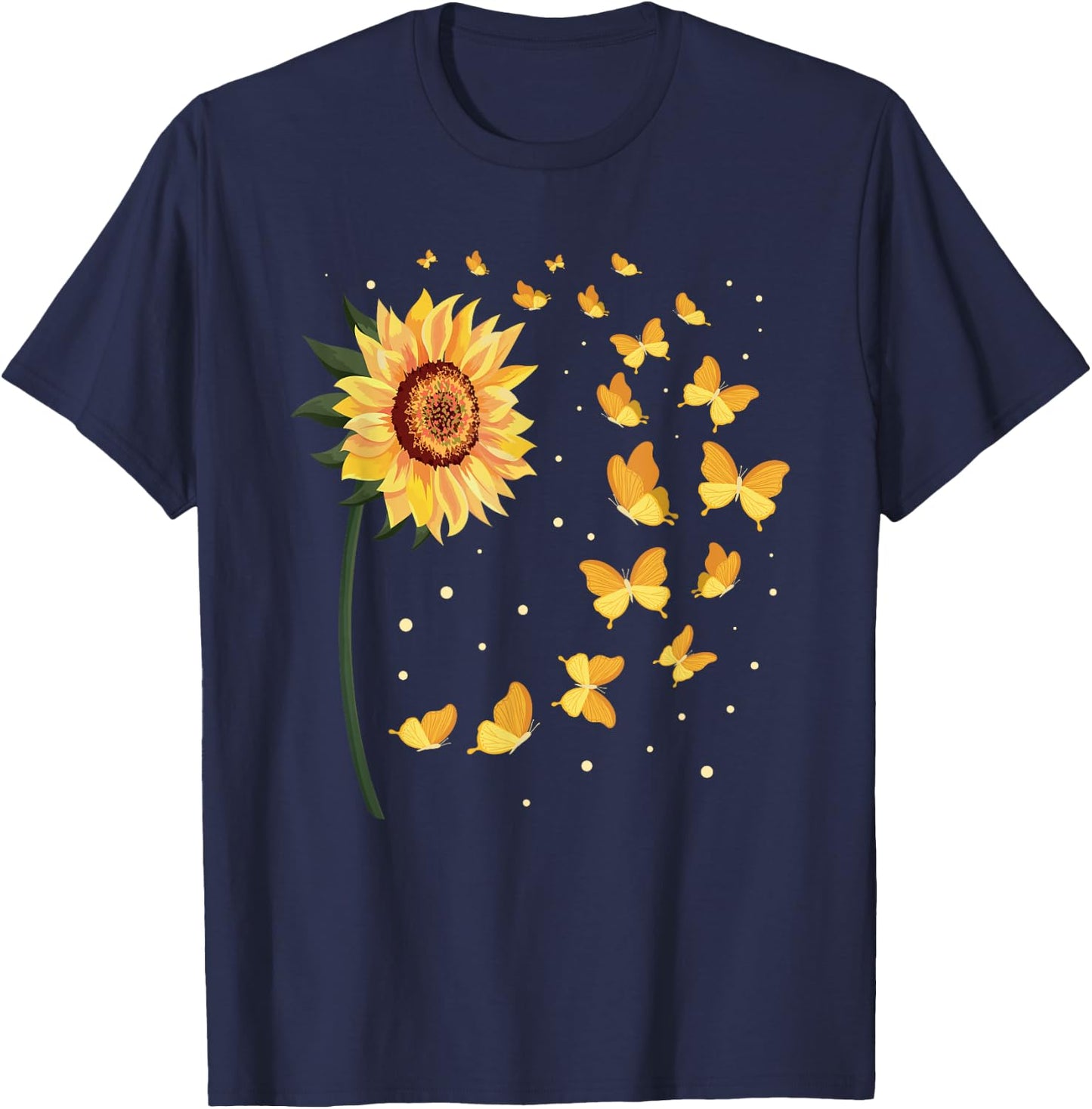 Flower Butterflies Nature Butterfly Sunflower T-Shirt - T-Shirt | Navy