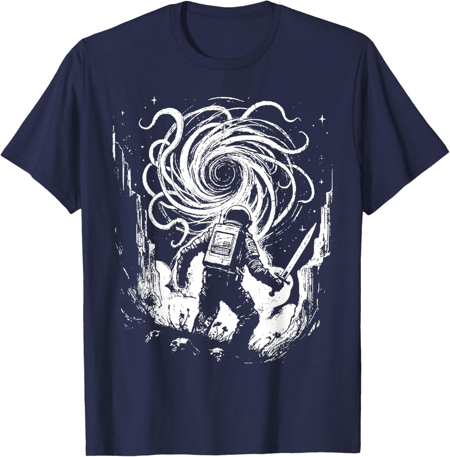 Void Vintage Astronaut Defender - Fighting Monster In Space T-Shirt - T-Shirt | Navy