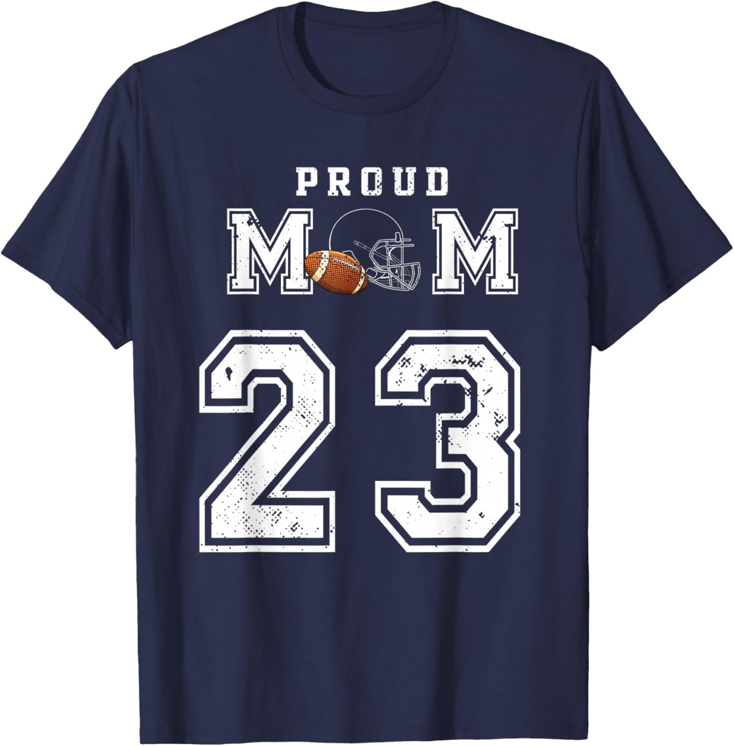 Custom Proud Football Mom Number 23 Personalized T-Shirt - T-Shirt | Navy
