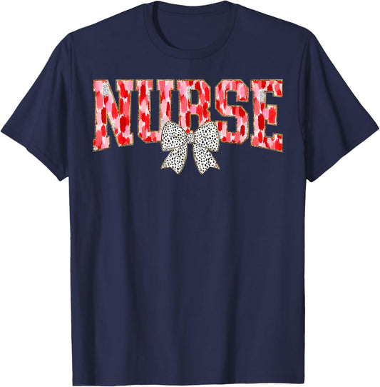 Retro Nurse Coquette Red Bow Girlie Nurse Life T-Shirt - T-Shirt | Navy