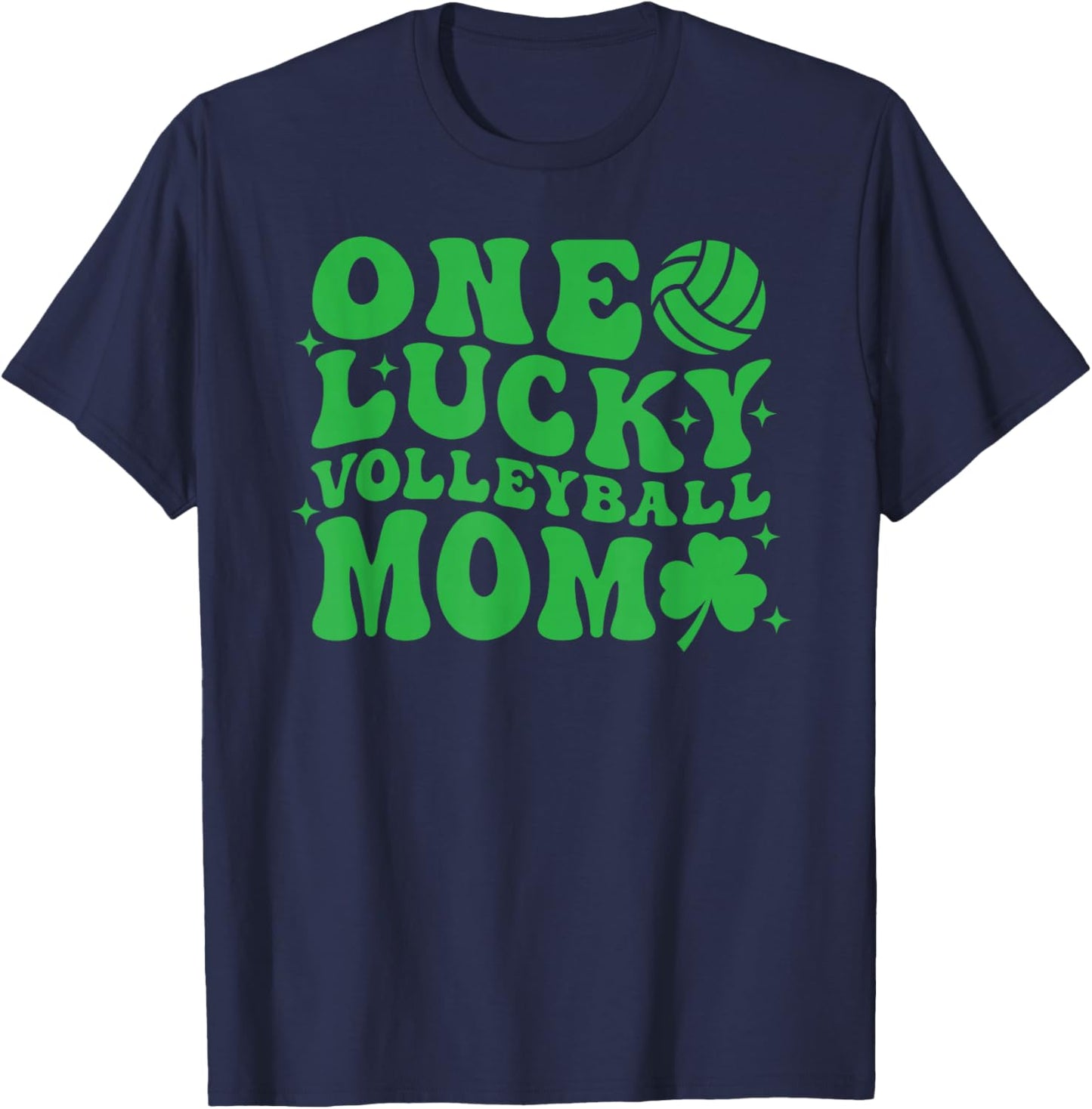 One Lucky Volleyball Mom Retro St Patrick's Day Groovy T-Shirt - T-Shirt | Navy