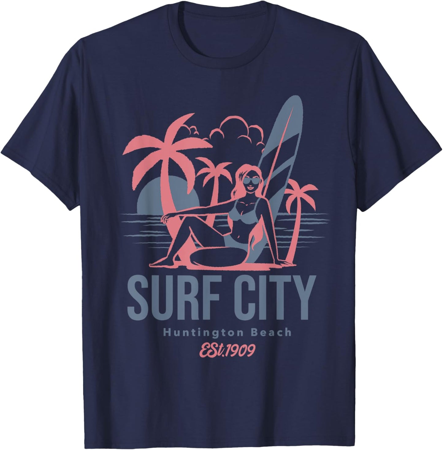 Retro Surf City Huntington Beach California Women Kids T-Shirt - T-Shirt | Navy