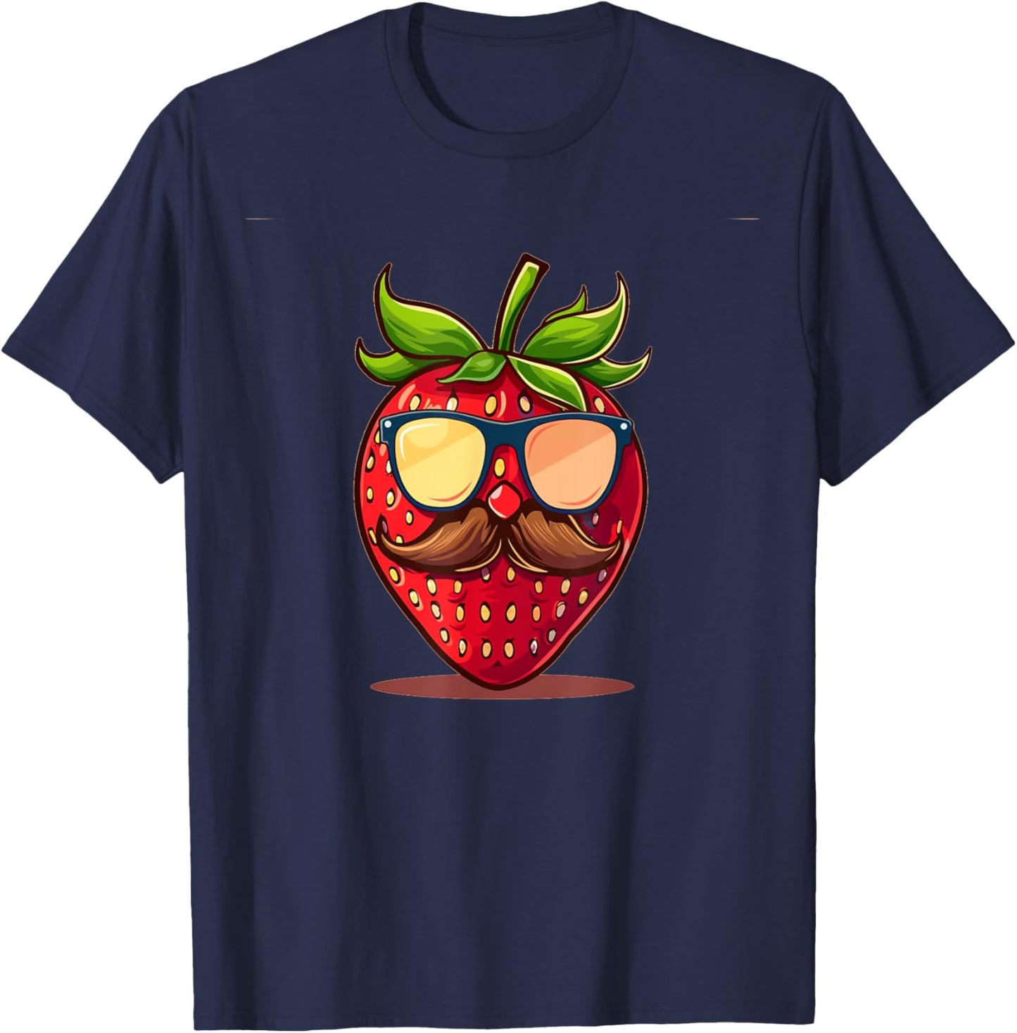 Strawberry with Sunglasses and Mustache for Fruits Fans T-Shirt - T-Shirt | Navy
