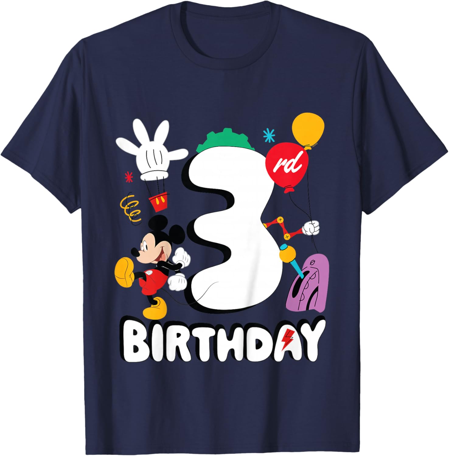 Disney Jr. Mickey Mouse Third 3rd Birthday Party Gift T-Shirt - T-Shirt | Navy