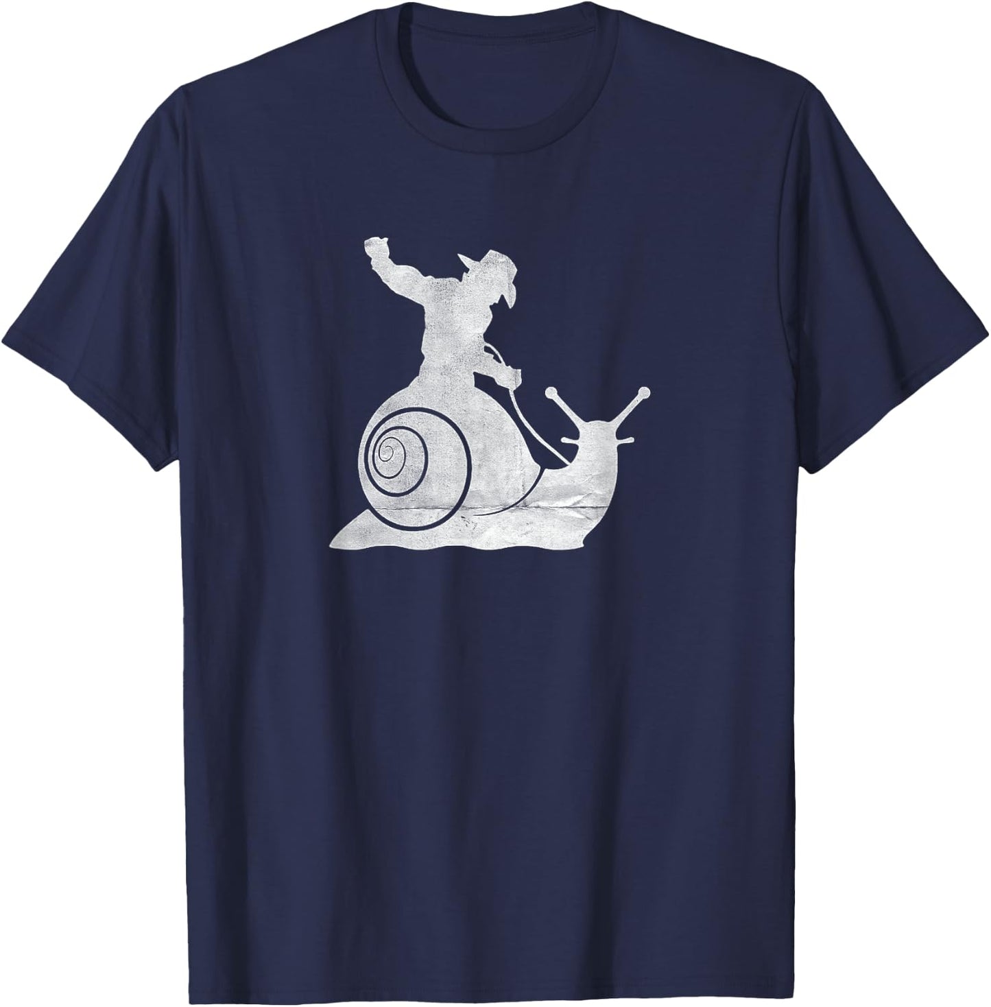 Cowboy Riding a Snail Distressed T-Shirt - T-Shirt | Navy