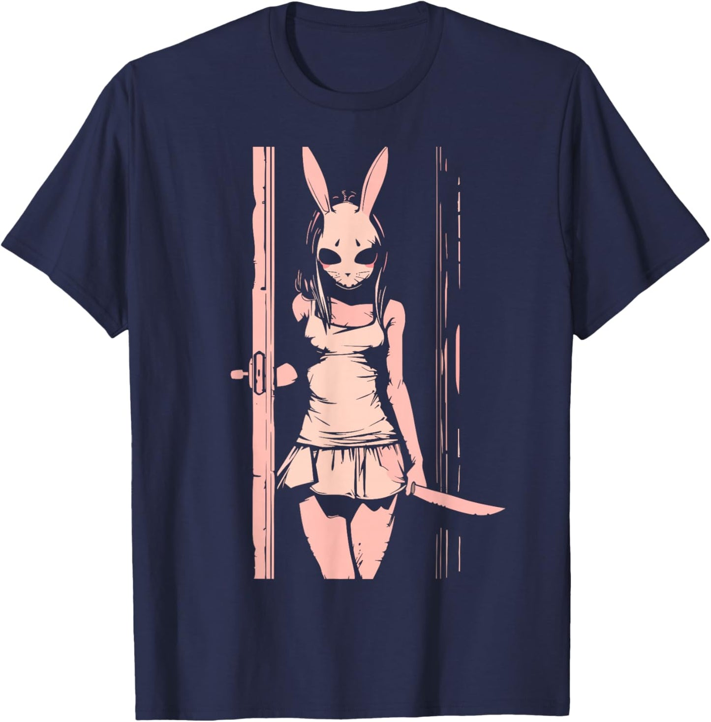 Horror Girl Bunny Mask Slasher Anime Alt Creepy Pastel Goth T-Shirt - T-Shirt | Navy