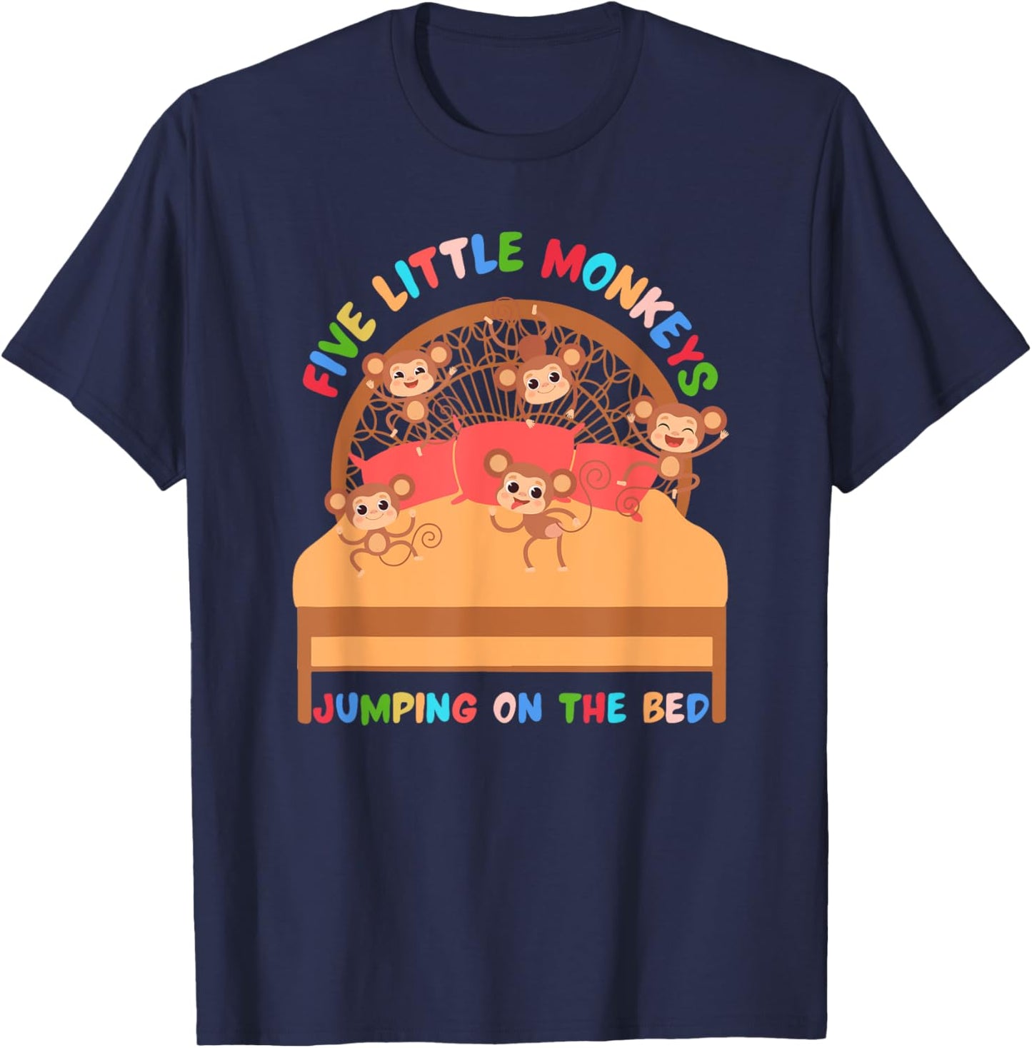 Cool Five Little Monkeys Jumping on The Bed for kids T-Shirt - T-Shirt | Navy