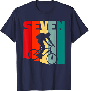 7th Years Mountain Bike Cyclist 7th Birthday Boys Bike T-Shirt - T-Shirt | Navy