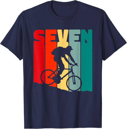 7th Years Mountain Bike Cyclist 7th Birthday Boys Bike T-Shirt - T-Shirt | Navy