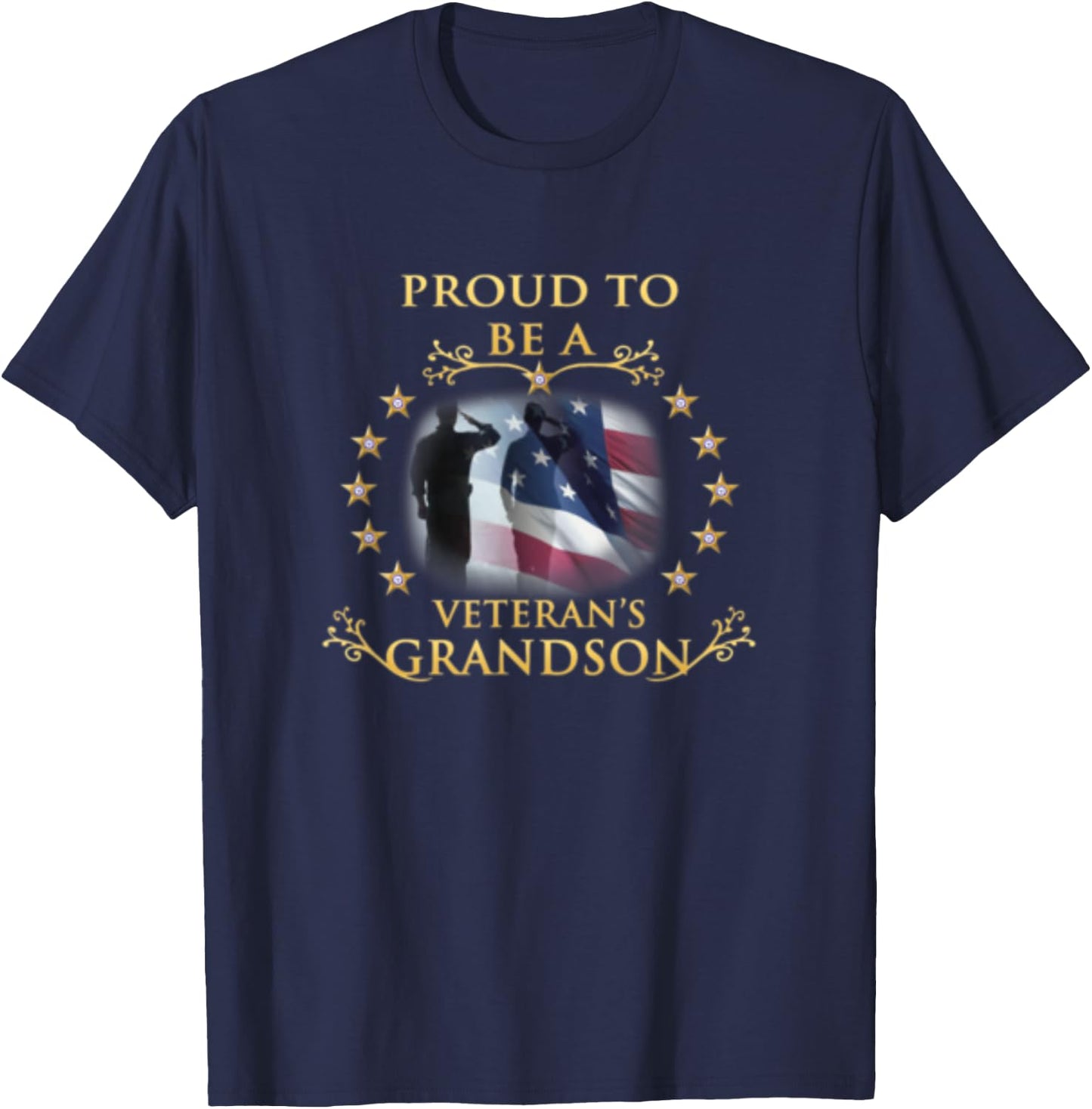 Proud Grandson of a Veteran Thank you Veterans Day T-Shirt - T-Shirt | Navy