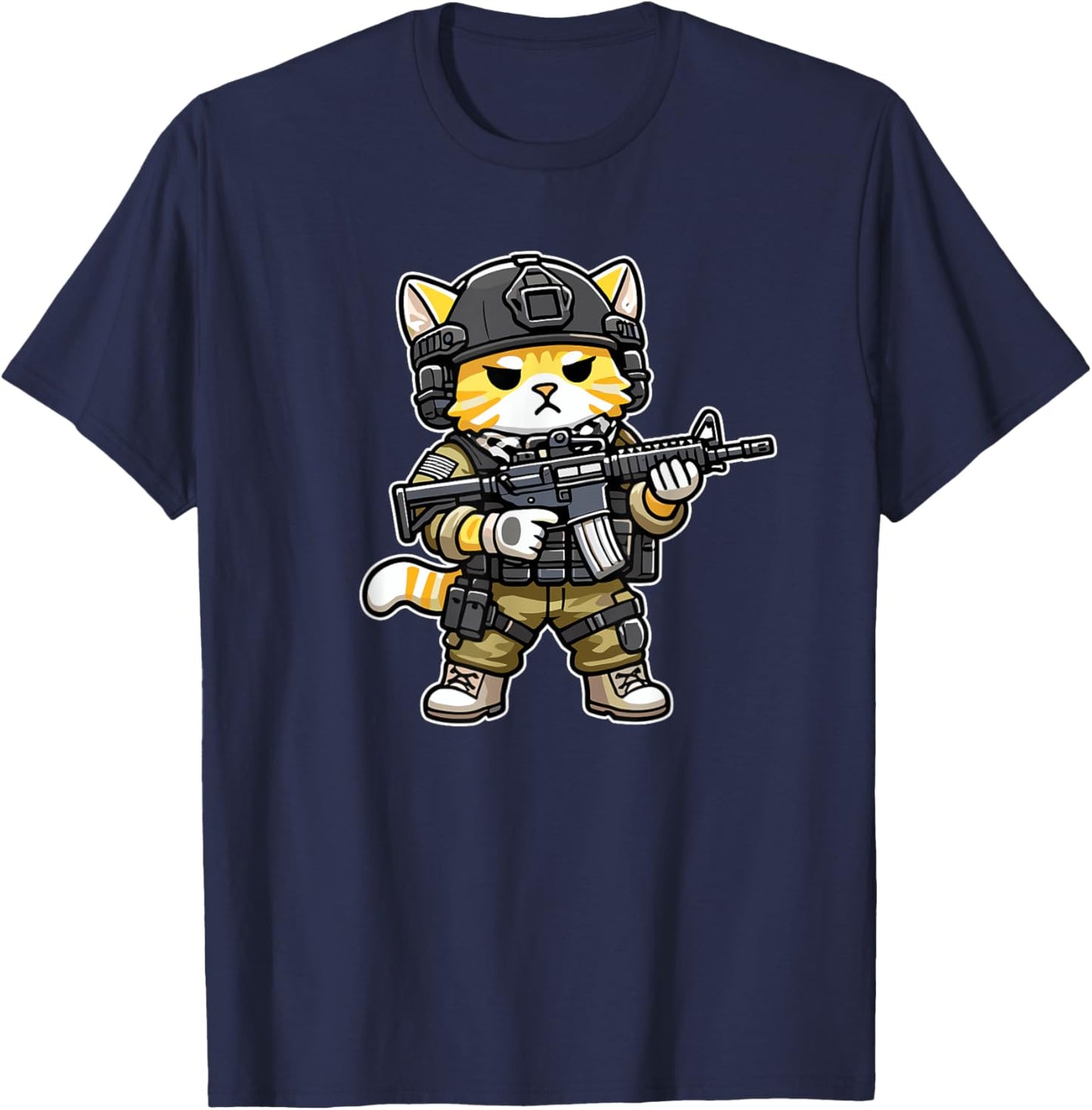 Tactical Tabby Cat Military Animal Veteran Men Women T-Shirt - T-Shirt | Navy